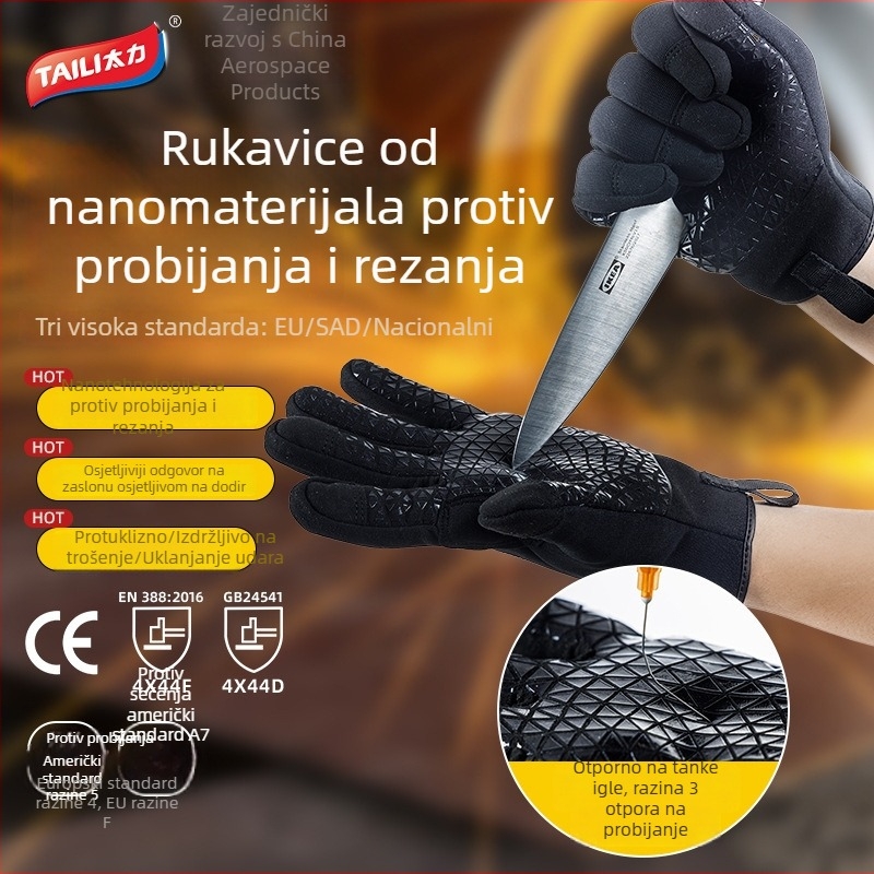 Zaštitne rukavice otporne na rezanje i probijanje, s najlonskom podstavom, protivklizne, kompatibilne s dodirnim zaslonom