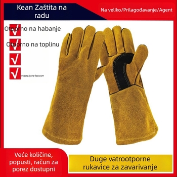 Kožne rukavice za zavarivanje od teleće kože — toplinski i vatrootporne, otporne na habanje i rezanje, otporne na probijanje i neklizajuće, produžene duljine
