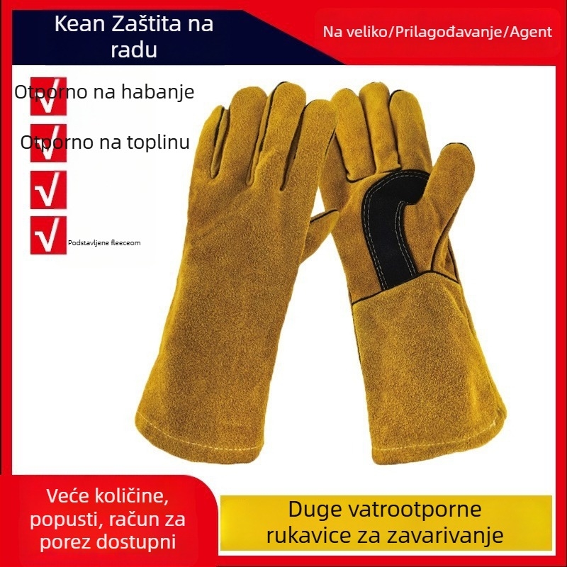 Kožne rukavice za zavarivanje od teleće kože — toplinski i vatrootporne, otporne na habanje i rezanje, otporne na probijanje i neklizajuće, produžene duljine