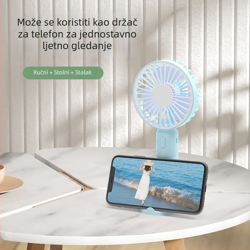 USB punjivi stolni i ručni ventilator, tih rad, snažan protok zraka, držač za telefon, idealan dar studentima