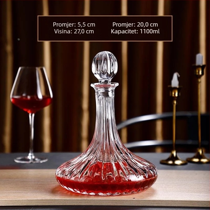 Dekanter za vino s poklopcem - Kristalno staklo, Crott, 1000 ml+, lagan luksuz retro stil