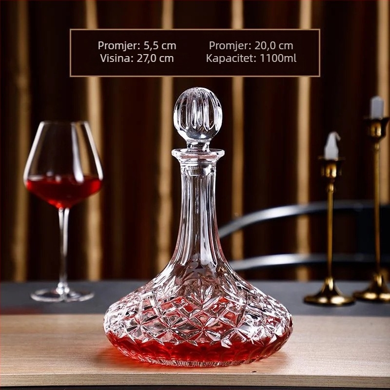 Dekanter za vino s poklopcem - Kristalno staklo, Crott, 1000 ml+, lagan luksuz retro stil