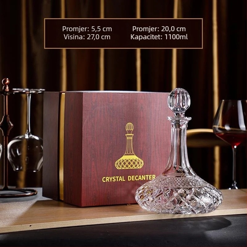 Dekanter za vino s poklopcem - Kristalno staklo, Crott, 1000 ml+, lagan luksuz retro stil