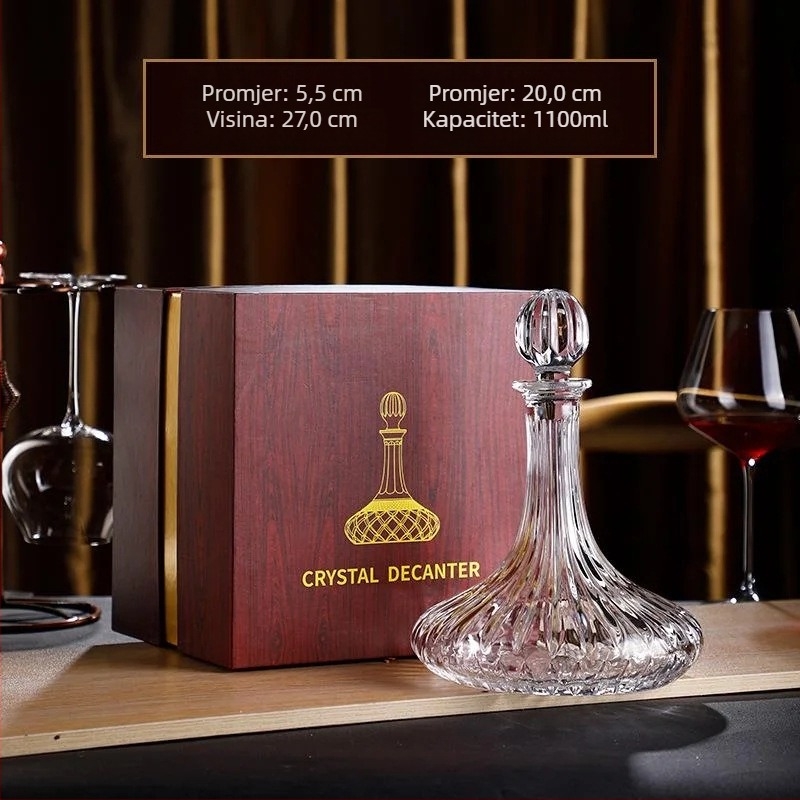 Dekanter za vino s poklopcem - Kristalno staklo, Crott, 1000 ml+, lagan luksuz retro stil