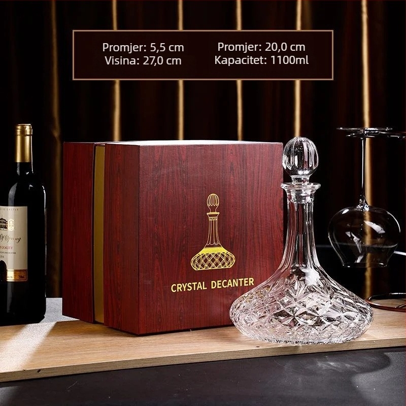 Dekanter za vino s poklopcem - Kristalno staklo, Crott, 1000 ml+, lagan luksuz retro stil