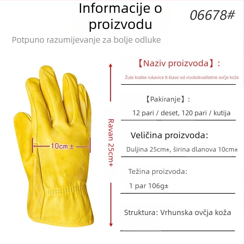 Rukavice za zavarivanje od ovčje kože s termičkom izolacijom i zaštitom od opeklina, za zavarivanje, brušenje i rezanje