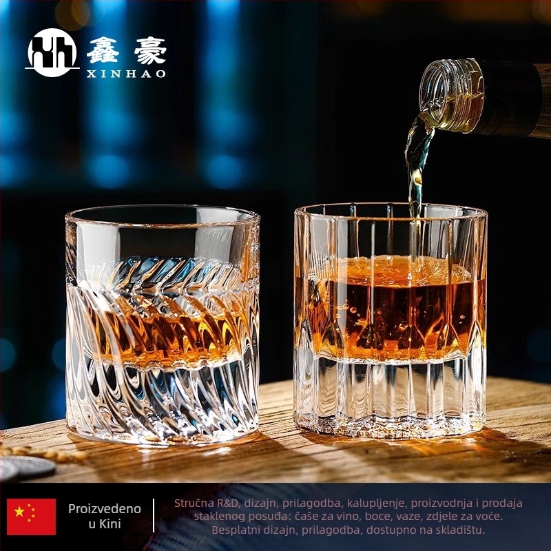 Set čaša za whiskey u drvenoj kutiji, bezolovno kristalno staklo, ručno rezbareni uzorak, 2 komada, luksuzni retro stil