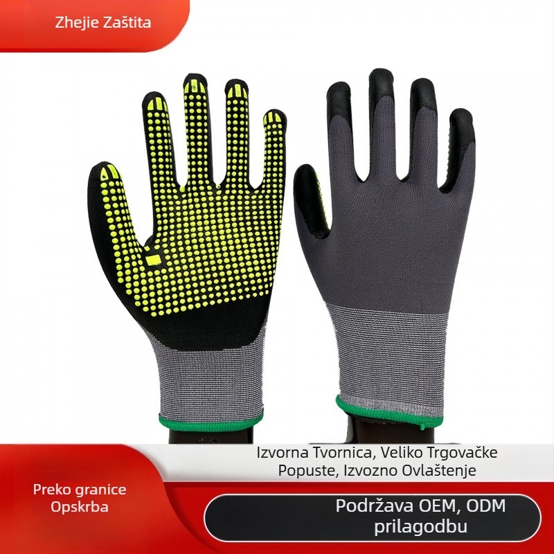 Nylon rukavice za posao, 15-gauge, s anti-slip točkicama, otporne na habanje i rezanje za gradilište (otprilike 52 g)
