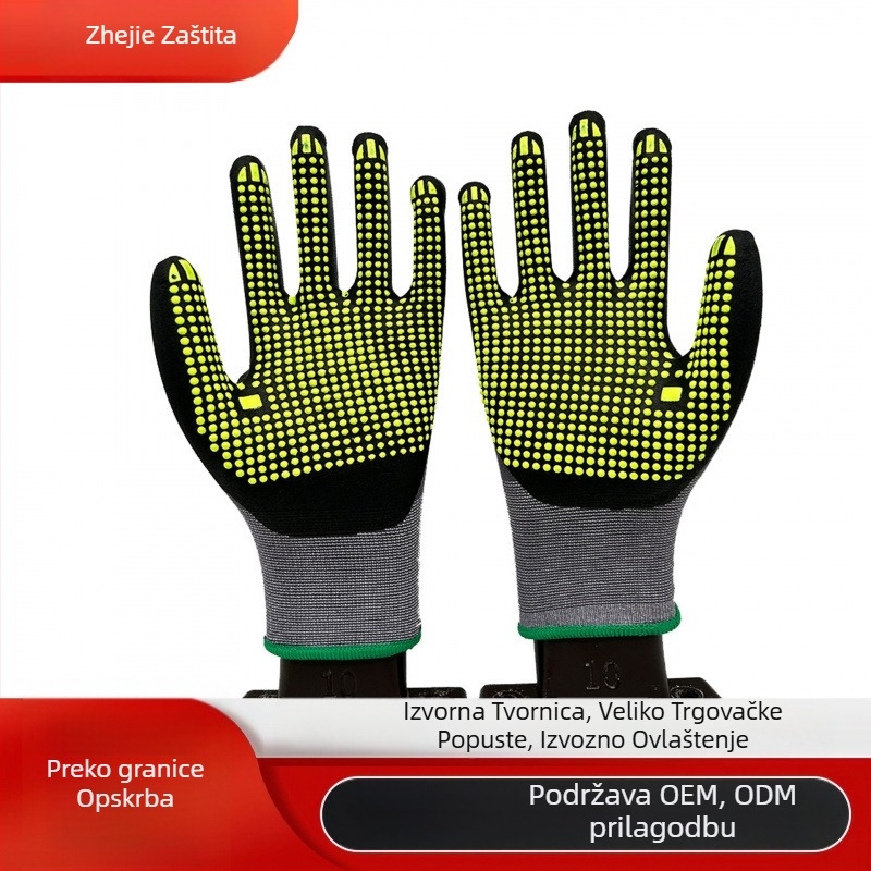 Nylon rukavice za posao, 15-gauge, s anti-slip točkicama, otporne na habanje i rezanje za gradilište (otprilike 52 g)