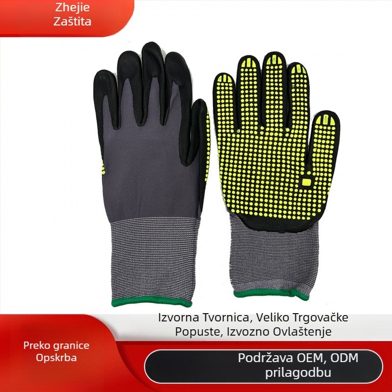 Nylon rukavice za posao, 15-gauge, s anti-slip točkicama, otporne na habanje i rezanje za gradilište (otprilike 52 g)