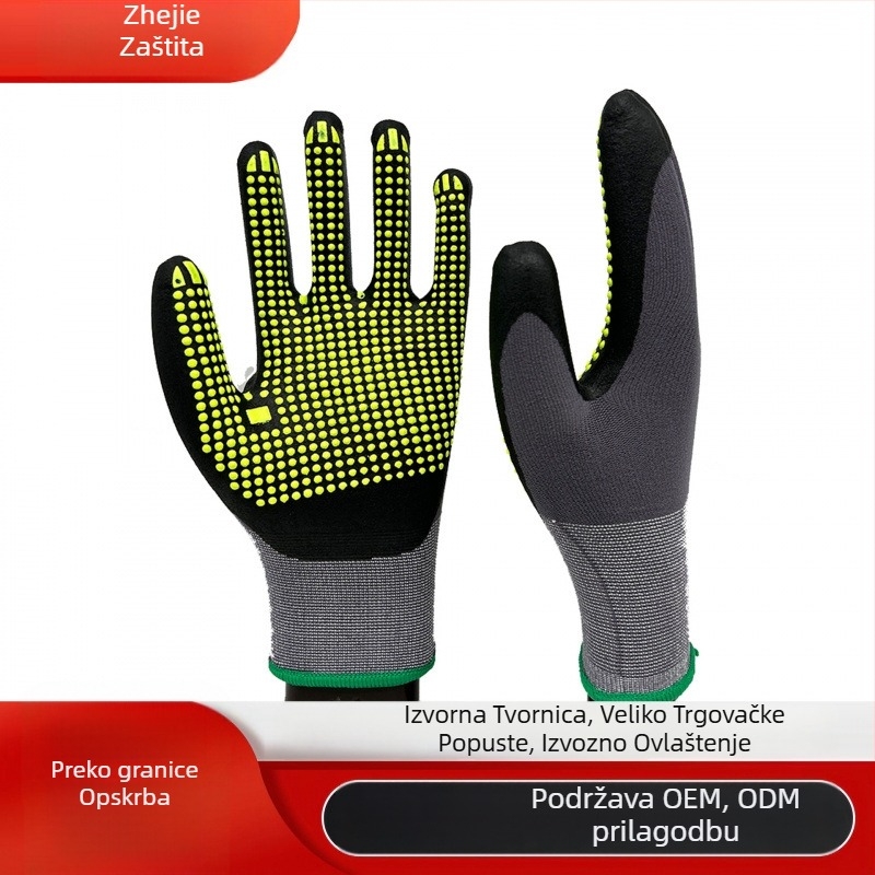 Nylon rukavice za posao, 15-gauge, s anti-slip točkicama, otporne na habanje i rezanje za gradilište (otprilike 52 g)