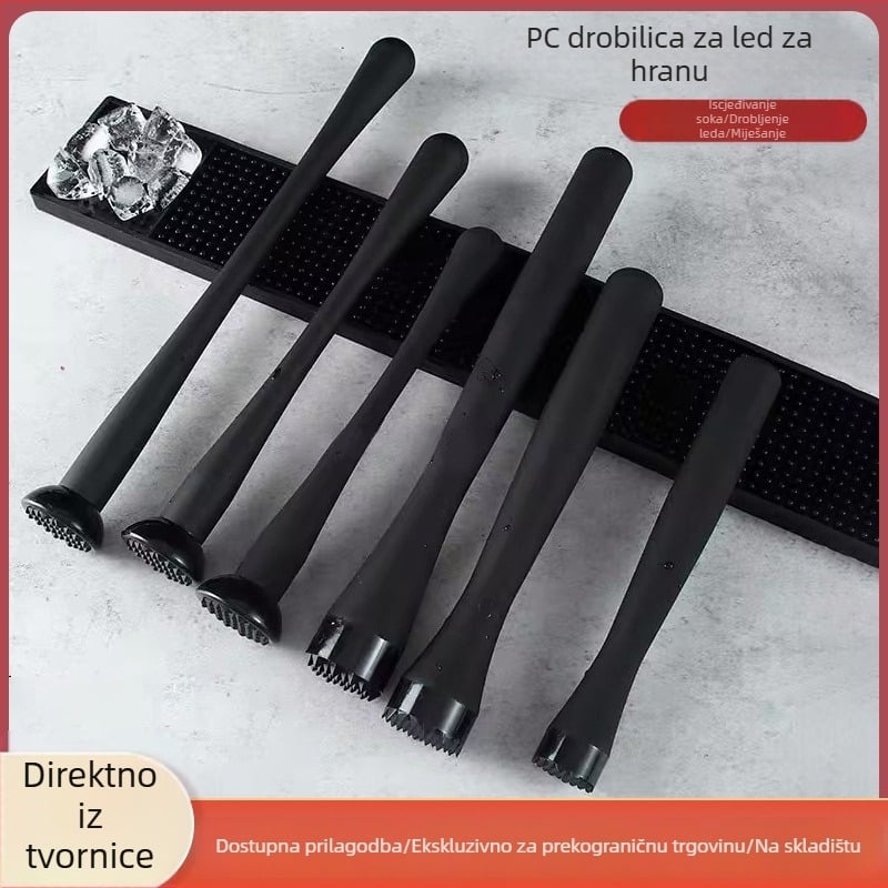 Crni PC drobilica leda za napitke: čekić za led i muddler za koktele, presa za sok