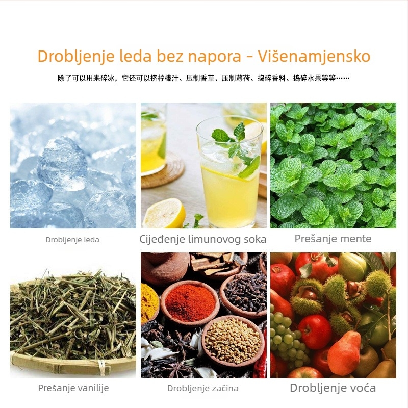 Crni PC drobilica leda za napitke: čekić za led i muddler za koktele, presa za sok