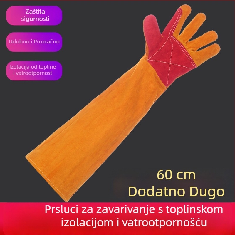 Zavarivačke rukavice, goveđa koža, otporne na visoke temperature, dvostruka toplinsko-izolacijska sloja, za zavarivanje, plinsko zavarivanje, rezanje