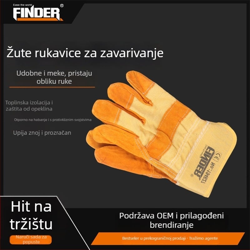 Zavarivačke rukavice Finder/Discoverer, debelih i otpornih na habanje, nubuk koža od teleće + platno, za zavarivanje, zaštita ruku