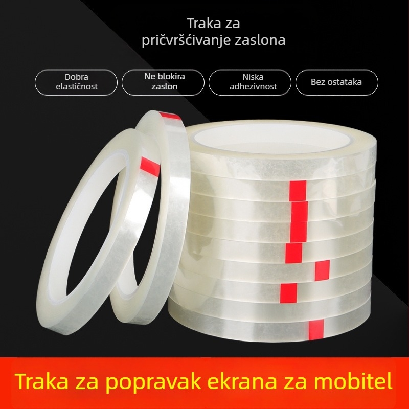 Pozicionirajuća traka za precizno pozicioniranje metalnih dijelova; PET osnova; debljina 0,05 mm; ljepilo poliesterske kaučuka; temperaturni raspon -10 do 70 °C.