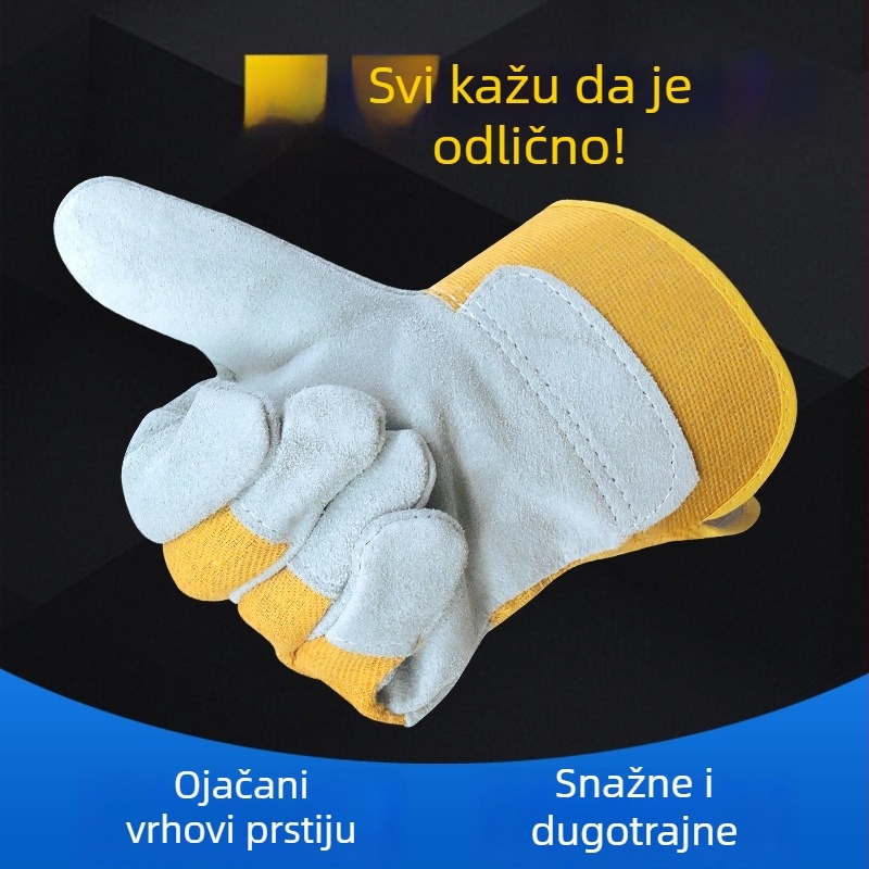 Rukavice za zavarivanje od vatrootporne tkanine i teleće kože; kratke prsti, platnene radne rukavice za preradu hardvera
