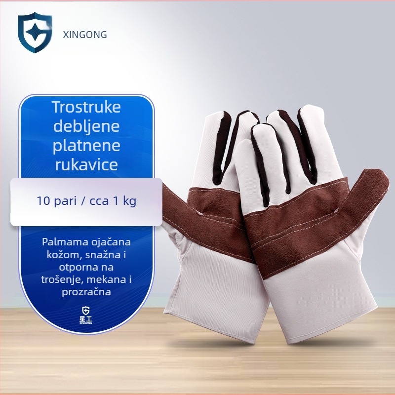 Radne rukavice od platna i kožne tkanine, otporne na habanje, za željezničke radove, zavarivanje i rezanje, pojačane, 10 pari