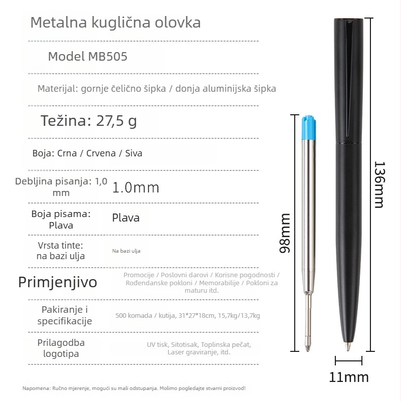 De Hongyun Metalno kuglično pero s rotirajućim mehanizmom, kuglični vrh, težina 27,5 g, jednostavno pakiranje