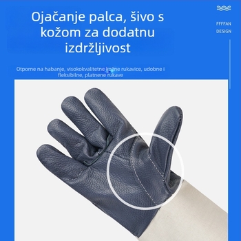 Zavarivačke rukavice od platna i kože s produženim manžetama, namijenjene za zavarivanje i brušenje