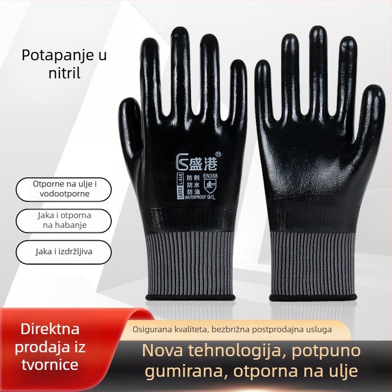 Rukavice za zaštitu ruku s cijelim nitrilnim premazom, otporne na habanje, vodootporne, otporne na ulje, otporne na probijanje, za građevinske poslove i popravak strojeva