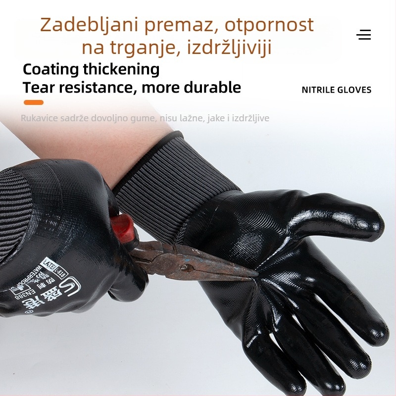 Rukavice za zaštitu ruku s cijelim nitrilnim premazom, otporne na habanje, vodootporne, otporne na ulje, otporne na probijanje, za građevinske poslove i popravak strojeva