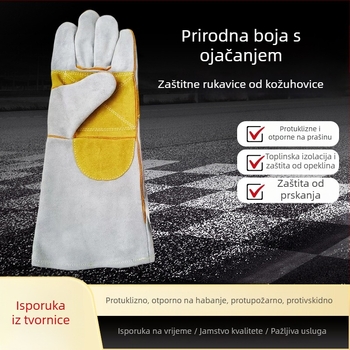 Rukavice za rad od goveđe kože za zavarivanje i vanjske radove — otporne na visoke temperature, toplinska izolacija, otporne na prskanje, prozračne, protuklizne