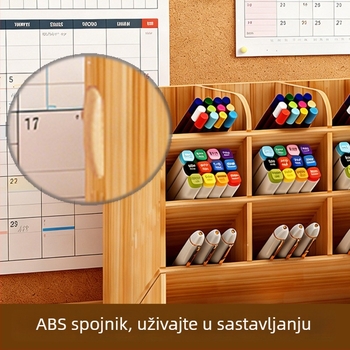 Držač za olovke od drveta, kvadratnog oblika, višekratni pretinci, stolni organizator s mogućnošću ispisa logotipa