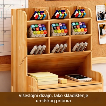 Držač za olovke od drveta, kvadratnog oblika, višekratni pretinci, stolni organizator s mogućnošću ispisa logotipa