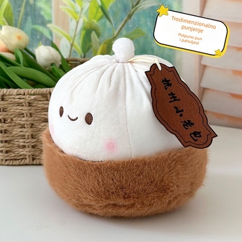 Plišana lutka u obliku mesnog peciva – PP pamuk punjenje, kratka pliš, prilagođeni uzorci, za uzrast 7–14