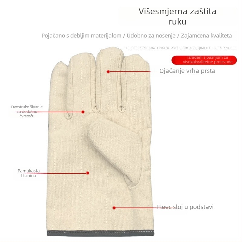 Rukavice za zavarivanje od pamukovog platna, toplinski izolirane, otporne na habanje, prozračne