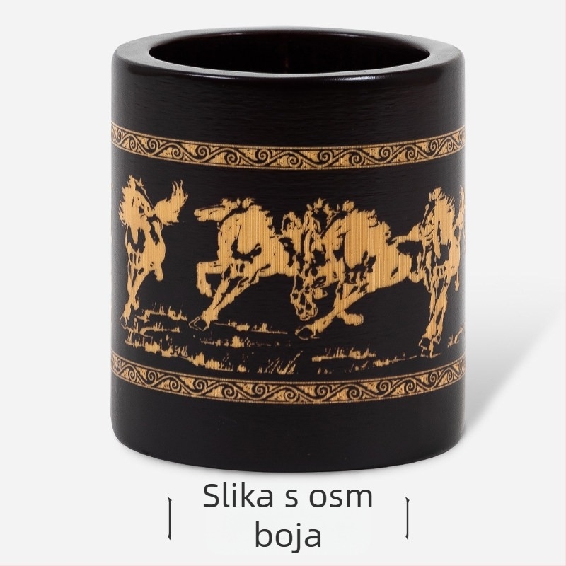 Kružni držač olovaka od bambusa s izgraviranim motivom, retro kineski stil, uredski organizator, tisak logotipa, mogućnost prilagodbe