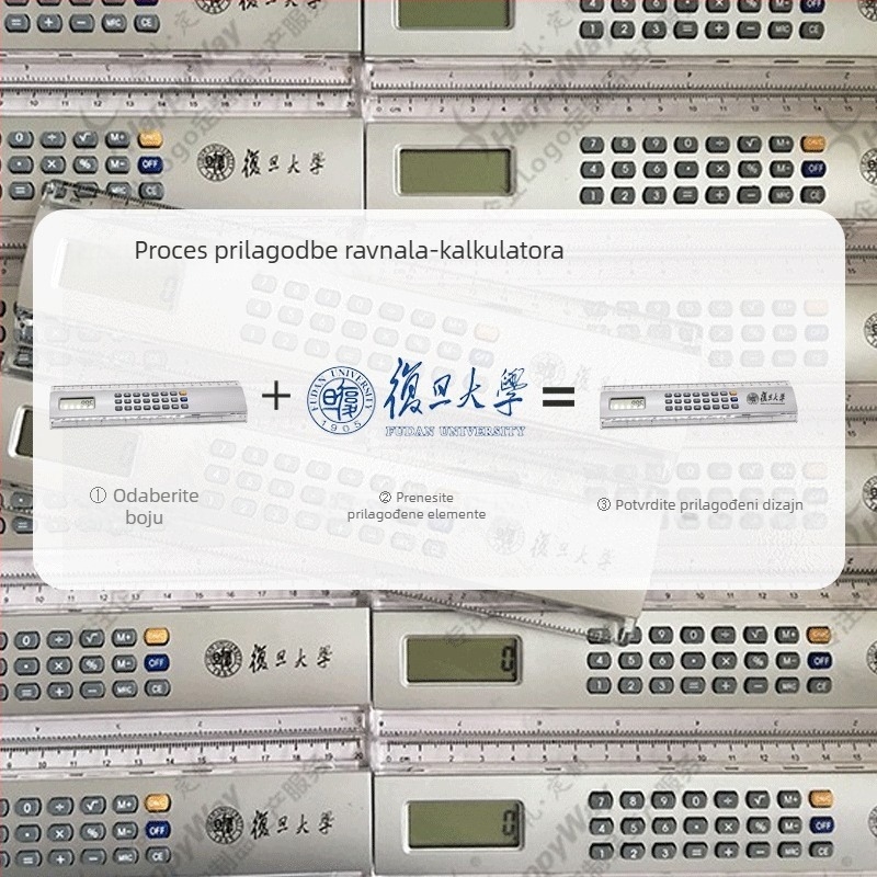 Kalkulator s prilagođenim logotipom i pravilo za ured – idealan za poslovne darove, izložbe i promotivne svrhe