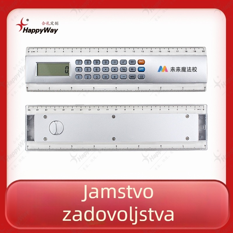 Kalkulator s prilagođenim logotipom i pravilo za ured – idealan za poslovne darove, izložbe i promotivne svrhe