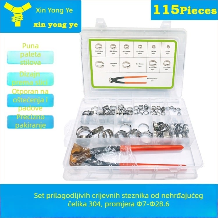 Set od 115 komada od nehrđajućeg čelika 304, s jednim uhom, bez koraka, sa vijcima — Fastfisher
