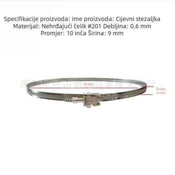 Nehrđajuća čelična brza stezaljka za zračna cijevi, CT marka; nominalni promjer 190 mm, promjer učvršćivanja 250 mm, opća namjena.