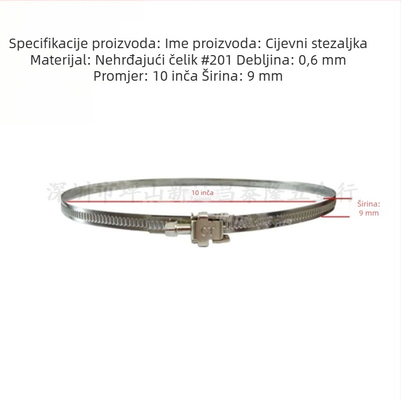 Nehrđajuća čelična brza stezaljka za zračna cijevi, CT marka; nominalni promjer 190 mm, promjer učvršćivanja 250 mm, opća namjena.