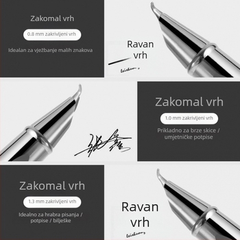 Metalno pero za kaligrafiju s zavijenim vrhom i iridijskim vrhom – za skice i vježbanje, kutija za poklon