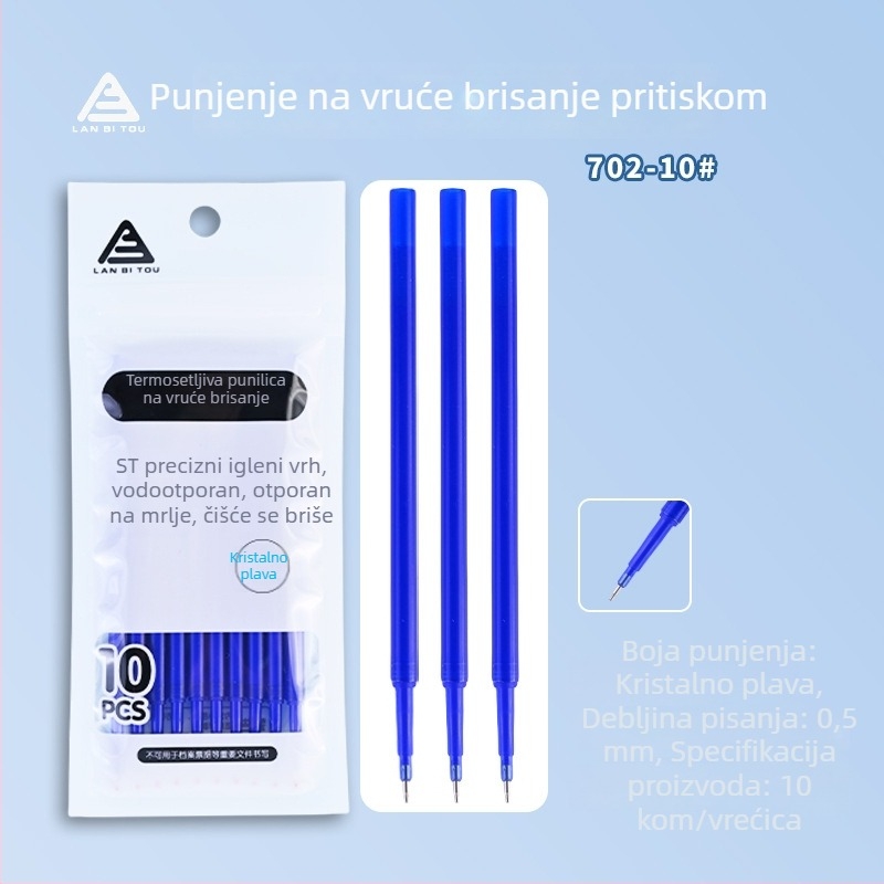 Ranbitou 702-10 Nadomještaj za ispravljajući pero s ST vrhom, kristalno plava tinta, toplinski brisivo, 0,5 mm