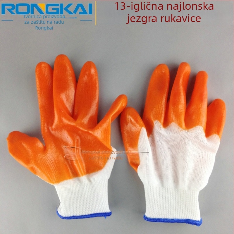 Najlon-PVC rukavice, polu-potopljen premaz, gumasti premaz, otporne na ulje, radničke zaštitne rukavice, duljina oko 24 cm