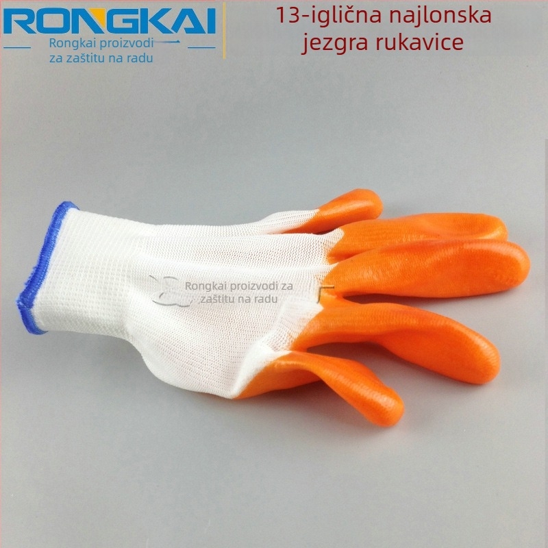 Najlon-PVC rukavice, polu-potopljen premaz, gumasti premaz, otporne na ulje, radničke zaštitne rukavice, duljina oko 24 cm