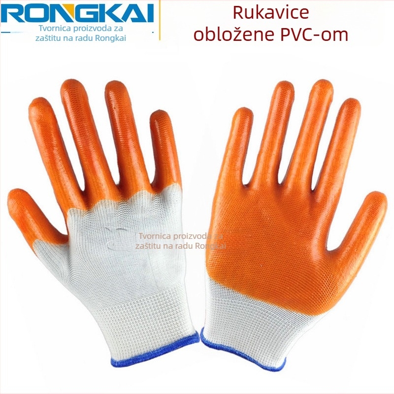 Najlon-PVC rukavice, polu-potopljen premaz, gumasti premaz, otporne na ulje, radničke zaštitne rukavice, duljina oko 24 cm