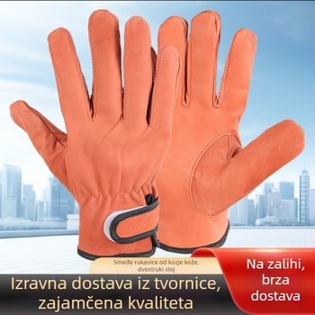 Smeđe dvostruko slojevite rukavice od ovčje kože za vozače i zavarivače, protiv opeklina, toplozolirane i prozračne, zaštitne radne rukavice