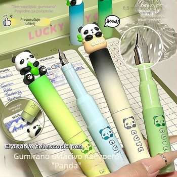 Gengxi Panda-stilna fountain pen s izvučnim mehanizmom, 0,5 mm iridij hrot, zamjenjive kartridže s tintom, za školsku kaligrafiju