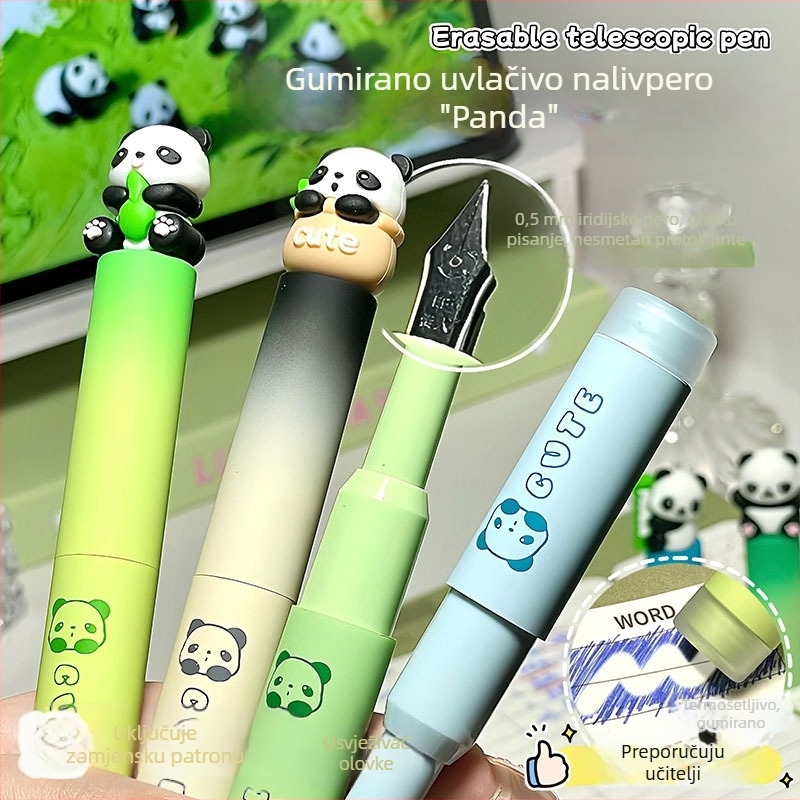 Gengxi Panda-stilna fountain pen s izvučnim mehanizmom, 0,5 mm iridij hrot, zamjenjive kartridže s tintom, za školsku kaligrafiju