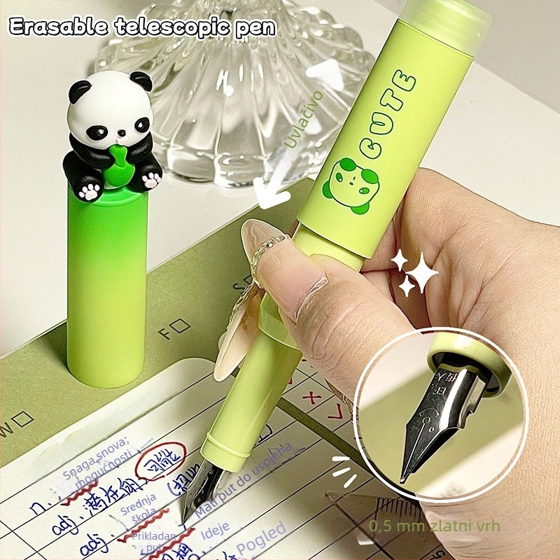 Gengxi Panda-stilna fountain pen s izvučnim mehanizmom, 0,5 mm iridij hrot, zamjenjive kartridže s tintom, za školsku kaligrafiju
