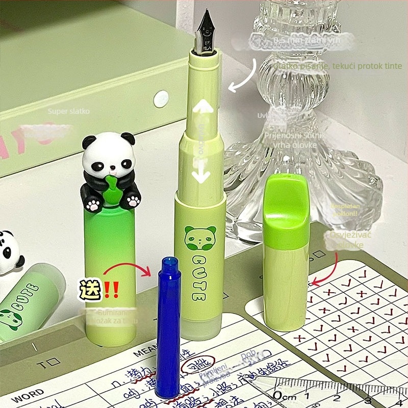 Gengxi Panda-stilna fountain pen s izvučnim mehanizmom, 0,5 mm iridij hrot, zamjenjive kartridže s tintom, za školsku kaligrafiju