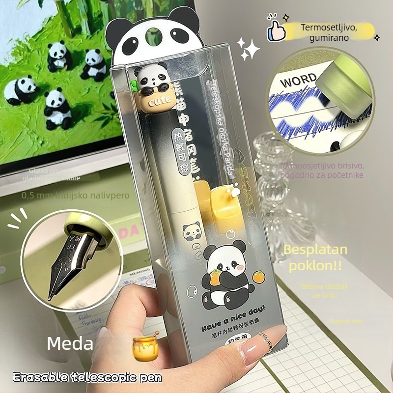 Gengxi Panda-stilna fountain pen s izvučnim mehanizmom, 0,5 mm iridij hrot, zamjenjive kartridže s tintom, za školsku kaligrafiju