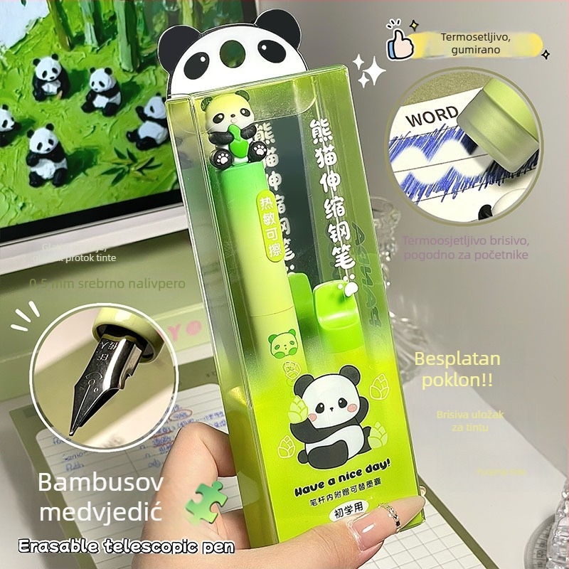 Gengxi Panda-stilna fountain pen s izvučnim mehanizmom, 0,5 mm iridij hrot, zamjenjive kartridže s tintom, za školsku kaligrafiju