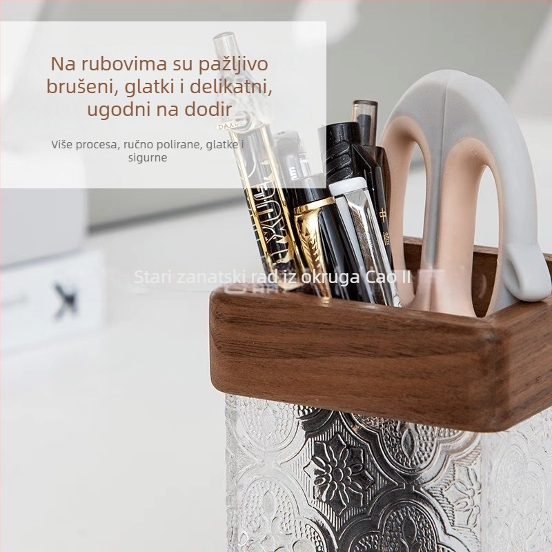 Dreveni osmerokutni držač za olovke, moderan minimalistički stil, kapacitet 18 L, mogućnost tiska loga